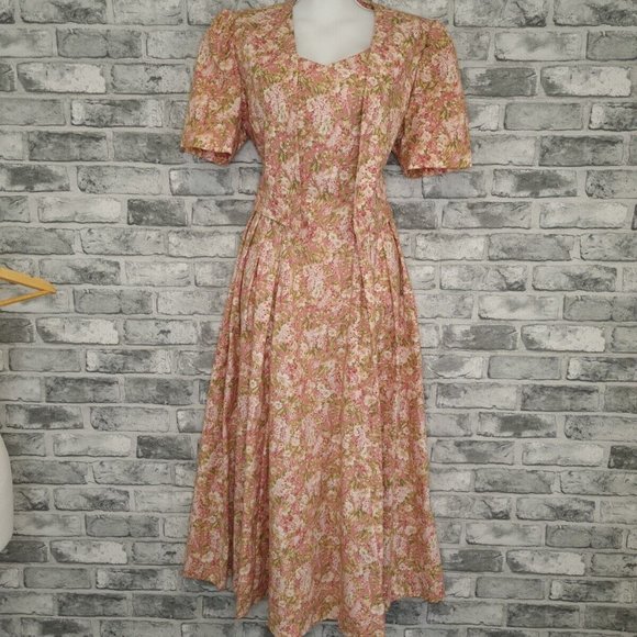 Vintage Laura Ashley Dress & Jacket Size 10 12 Floral Pink Cotton STUNNING - Picture 11 of 16